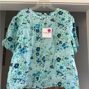 Olivia James Light Blue Floral Short Sleeve Blouse